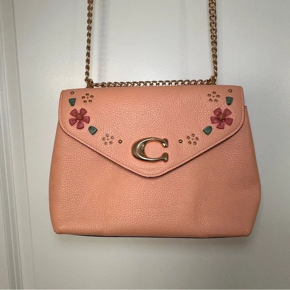 Like NEW! Coach Pink Tammie Shoulder Bag w/ Floral Whipstitch + Matching Wallet - Picture 5 of 16